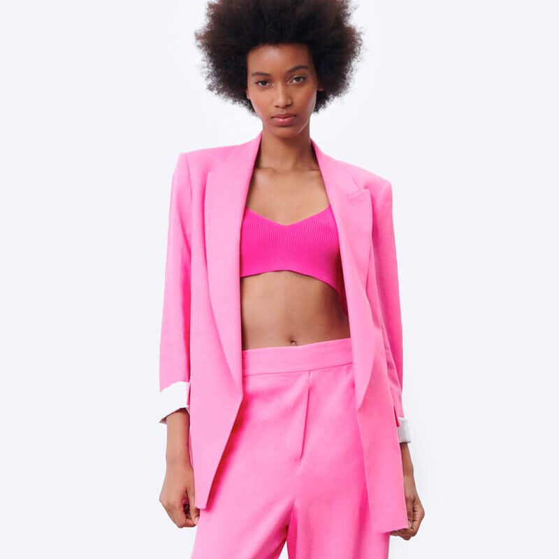 Linen blazer with printed sleeves (Demo)