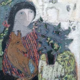 Natalia Yanekina paveikslas “Mergaitė su šuniu”. Tapyba, aliejus, drobė